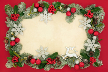Fototapeta na wymiar Christmas Floral Background and Decorations