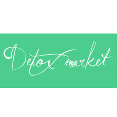 Detox market. The hand drawn calligraphy. The concept of healthy shop. Dietary store. Vector illustration