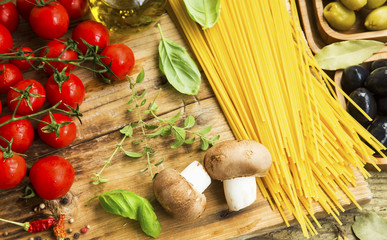 Spaghetti pasta with italian ingredients