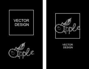 Vector set of design templates for packaging. Hand drawn lettering Apple.