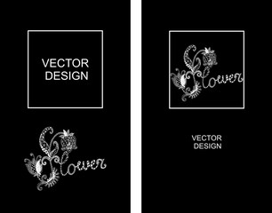 Vector set of design templates for packaging. Hand drawn lettering Flower.