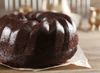 Chocolate muffin cake, on the table