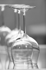 Upturned wine glasses on the table