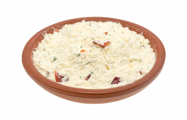 Guacamole seasoning mix in a small bowl.