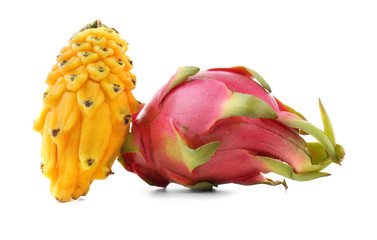 Yellow pitahaya and dragon fruit isolated on white