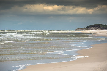 A view of beautiful sandy beach in Leba town, Baltic Sea, Poland