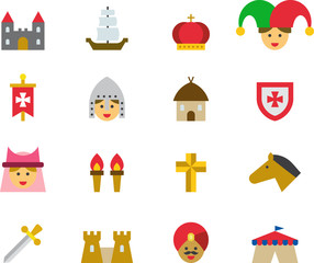 Obraz premium MEDIEVAL flat colored icons