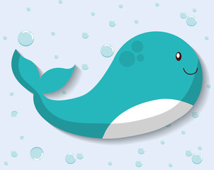 Sea animal cartoon design represented by whale icon. Colorfull and flat illustration. 