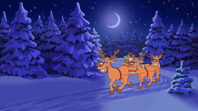 Animated Christmas card with Santa Claus and holidays gifts