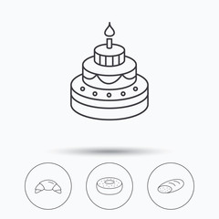 Croissant, cake and bread icons.