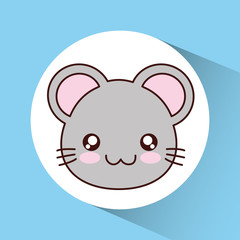 Cute animal design represented by kawaii mouse icon over circle. Colorfull and flat illustration. 