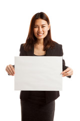 Fototapeta premium Young Asian business woman with white blank sign.