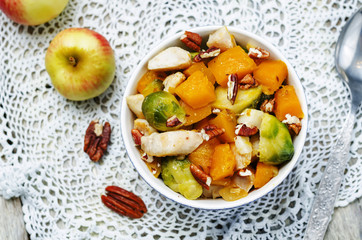 Brussels sprouts pumpkin apple chicken stew