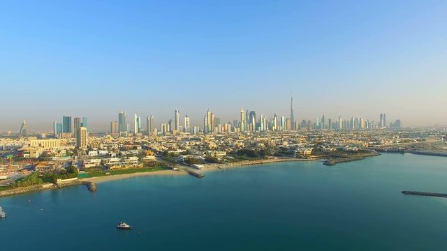 Dubai Cityscape Skyscrapers Aerial view. 4K video