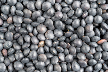 Black beluga lentils close view