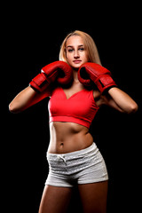 Woman boxer training