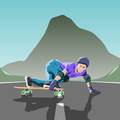 longboard theme illustration. longboarder makes slide.