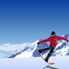 snowboarding theme illustration. Snowboarder makes trick tail block.