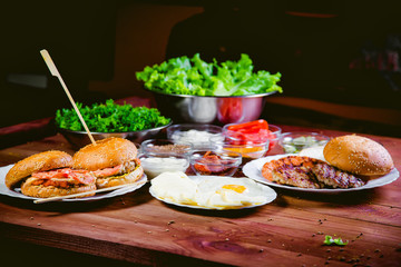 ingredients for cooking hamburgers, fast food