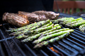 Steak and Asparagus on the barbecue