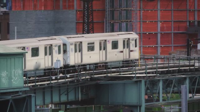 New York subway train on above ground track