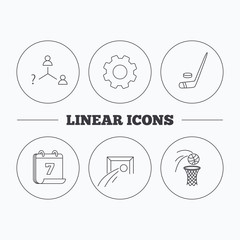 Football, ice hockey and basketball icons.