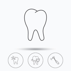 Tooth, toothache and drilling tool icons.