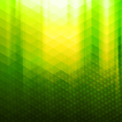 Green and yellow colored polygonal vector background with triangles and halftone texture overlay. Vibrant mosaic decorative backdrop with smooth gradient. Abstract screen wallpaper or banner layout