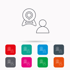 Video chat icon. Webcam chatting sign.