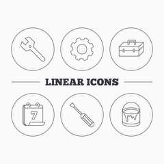 Wrench key, screwdriver and paint bucket icons.