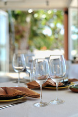 Empty glasses set in restaurant