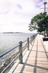 Westhaven Marina sea wall at Auckland Waitemata Harbour, New Zealand, NZ. Filtered image.