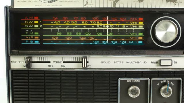 retro radio closeup of stations and frequencies