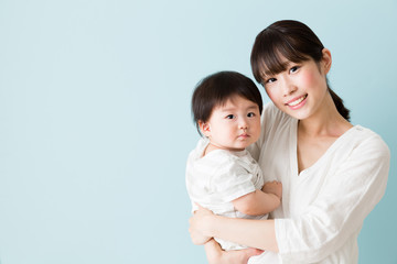 portrait of asian mother and baby
