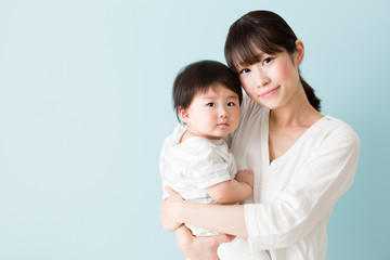 portrait of asian mother and baby