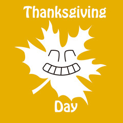 white leaf mapple smiling, kawai expression in yellow color back