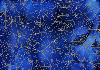 Hand drawn textured background with star lines and constellations on blue