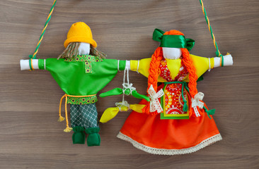 Traditional old Russian folk dolls lovebirds. Handmade. Present at the wedding in Russia. Bring...