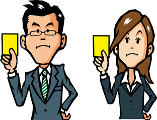 イエローカードを出すビジネスマン