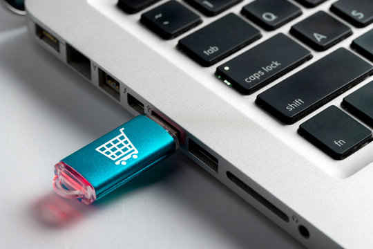 Business & online shopping e-commerce icon on USB drive