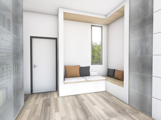 3d rendering beautiful cushion in small library