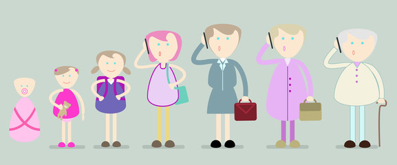 caucasian woman , from birth to old age