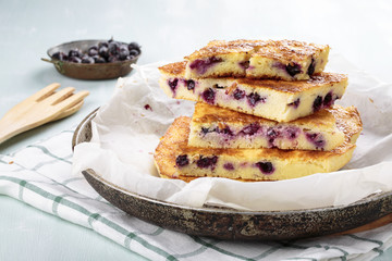 Simple black currant cake. Rustic style.