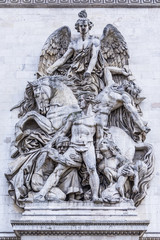  A detail of one of the carvings on the Arc de Triomphe in Paris, France