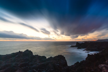 Night on the coast of Los hervideros. Lanzarote. Canary Islands. Spain