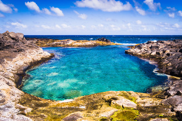 Incredible natural pool at the coastside of lanzarote in nature. Lanzarote. Canary Islands. Spain