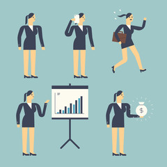 Flat design illustration business people working in an office.