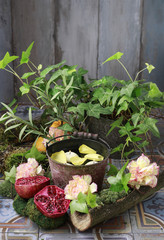 Floating candles in vintage bucket.