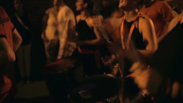 brazilian style drumers play during street festival
