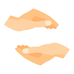 Flat human hands isolated creativity concept. Hands fingers symbol isolated, flat style hands holding. Touch vector human elements. People body parts, holding some things